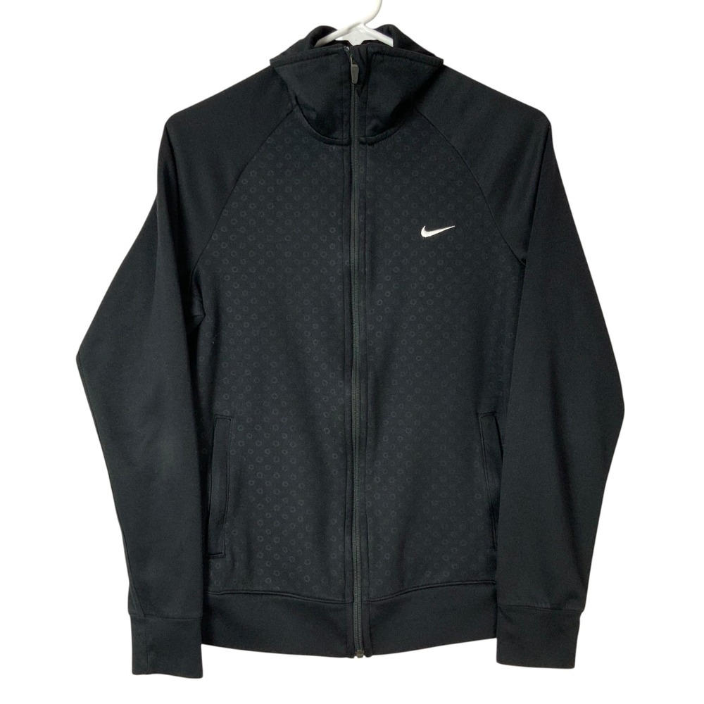Nike Dri-FIT Black Patterned Track Jacket Medium Zip Mock Neck Long Sleeve Logo